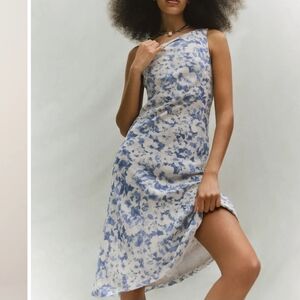 Reformation NWOT Topanga Blue Off White Floral Midi Sleevless Georgette Dress L